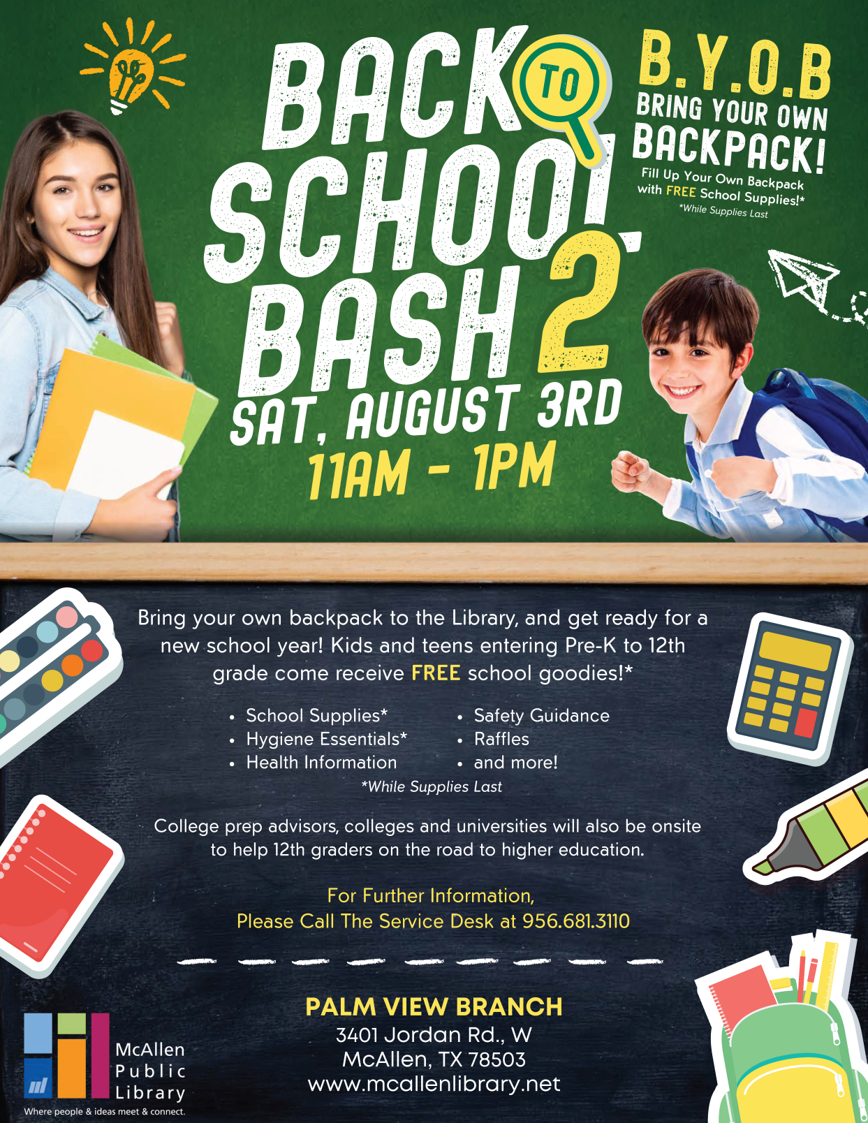 RESIZED McAllen Palm View Branch Library Back to School Bash  Flyer